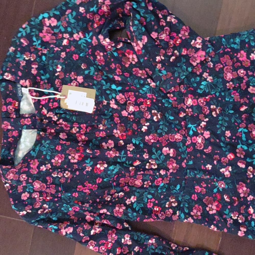 Joules pink and blue floral dress size 6 ruffle bottom - Picture 2 of 5